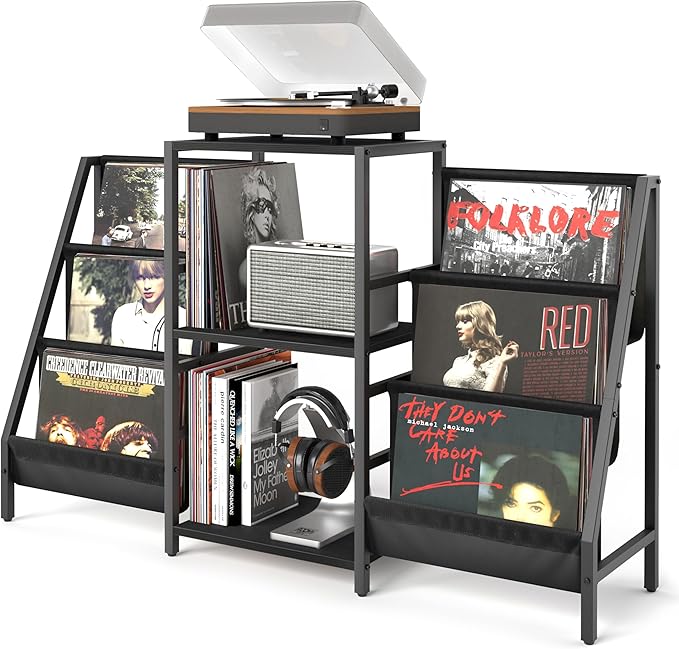 Record Player Stand with Vinyl Storage, Record Player Table with Vinyl Record Storage Up to 280 Albums, Turnta ble Stand with Record Holder Display Shelf, Record Cabinet for Media Stereo Audio