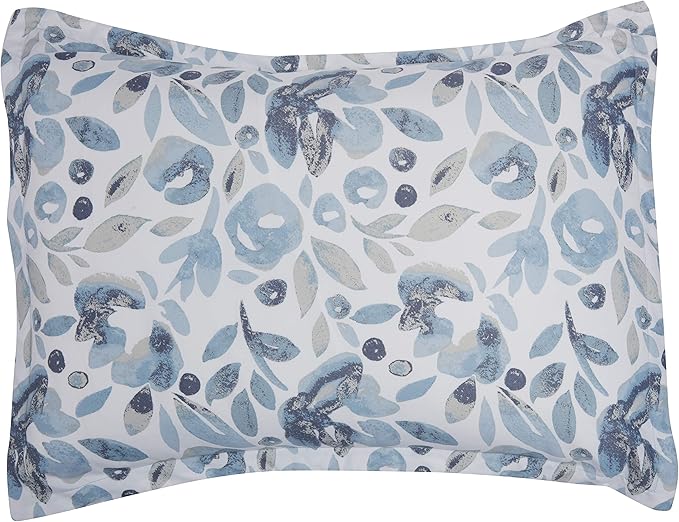Amazon Basics 10-Piece Bed-in-a-Bag Comforter Set, Soft, Lightweight Microfiber, Queen, Blue Watercolor Floral, Machine Washable