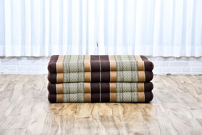 Leewadee Trifold Mattress Standard – Comfortable Thai Massage Pad, Foldable Floor Mattress Filled with Kapok, Perfect to Use as a Sleeping Mat 79 x 28 inches, Brown