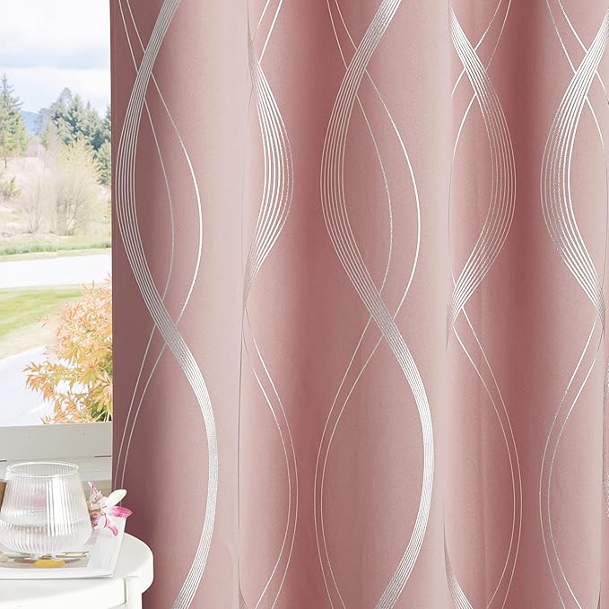 NICETOWN 100% Blackout Pink Curtains for Bedroom and Living Room, Easy Care Solid Thermal Insulated Grommet Panels and Drapes for Bedroom Decoration, 52" x 72", 2 Panels
