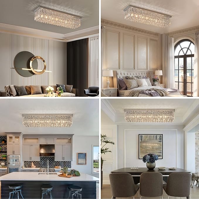 7PM Light for Dining Room, Dining Room Light Fixture, Large Chandeliers for high Ceilings Modern Chandelier Crystals 47.2 Inch