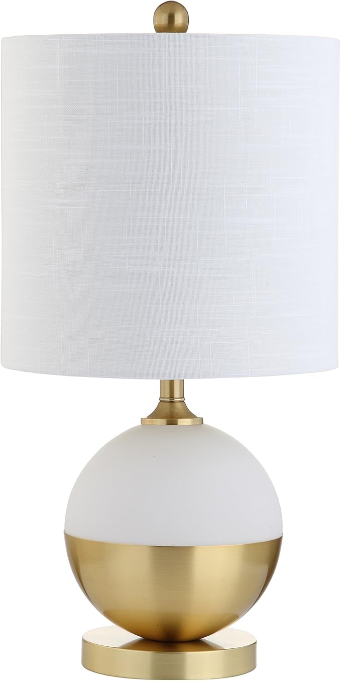JONATHAN Y 23.5" White and Brass Gold Ceramic Table Lamp, Modern Glam Nightstand Lamp for Bedroom Living Room, White Linen Drum Shade, LED Bulb Included JYL5005A