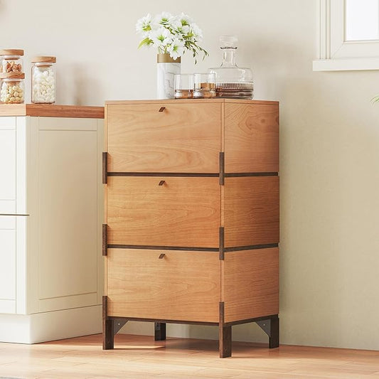 Sebastack Sideboard, Buffet Cabinet with 3 Storage Drawers, Easy Assembly Coffee Bar Wood Buffet Table for Kitchen, Dining Room, Office, Basswood and Beech Color Combo (1 pcs)