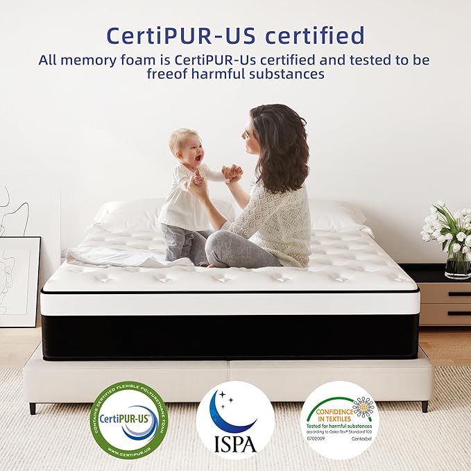 Full Mattress, 14 Inch Full Hybrid Mattress in a Box with Memory Foam, Medium Firm, Euro Top, Reinforced Edge Support, Pressure Relief & Motion Isolation, CertiPUR-US Certified