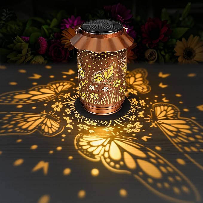 Ollny Solar Lanterns Outdoor Waterproof Butterfly, for Mothers Day Birthday Thanksgiving Gifts for Mom Grandma Sister Women Her, Hanging Solar Metal Lights for Garden Backyard Patio Decor