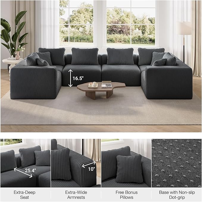 Novilla 106" Modular Sectional Sofa, Modern Cloud Sectional Couch with Smarts Coil® Support, L-Shape Boneless Couch for Living Room Apartments Bedroom, No Assembly Required, Dark Gray (5 Seat)