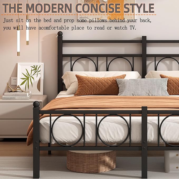 Twin Size Bed Frame Classic Metal Platform Bed Frame Mattress Foundation with Victorian Style Iron-Art Headboard/Footboard/Storage Space/No Box Spring Needed/Black