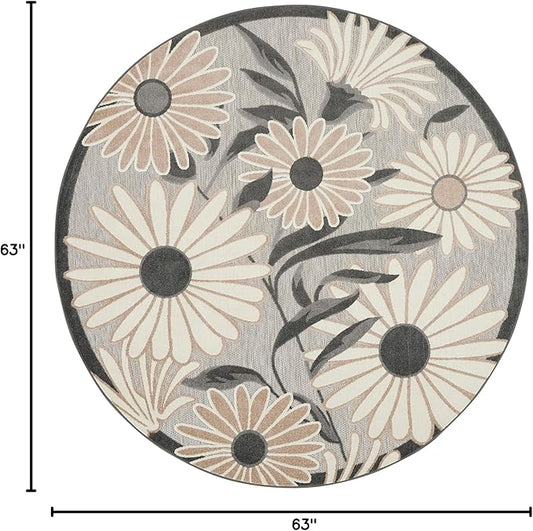 Nourison Home Aloha Beige 5'3" x Round Area Rug - Easy Clean, Non Shedding, Bed Room, Living Room, Dining Room, Kitchen (5' x Round)