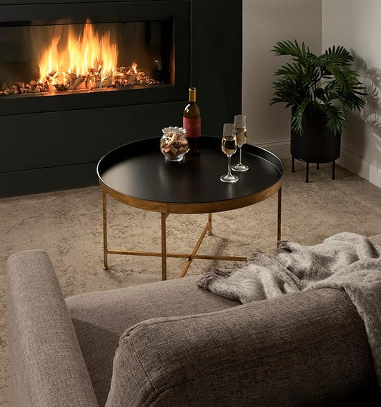 Kate and Laurel Celia Modern Round Coffee Table, 28 x 28 x 19, Black and Gold, Coffee Table for Living Room Decor, Storage, and Display