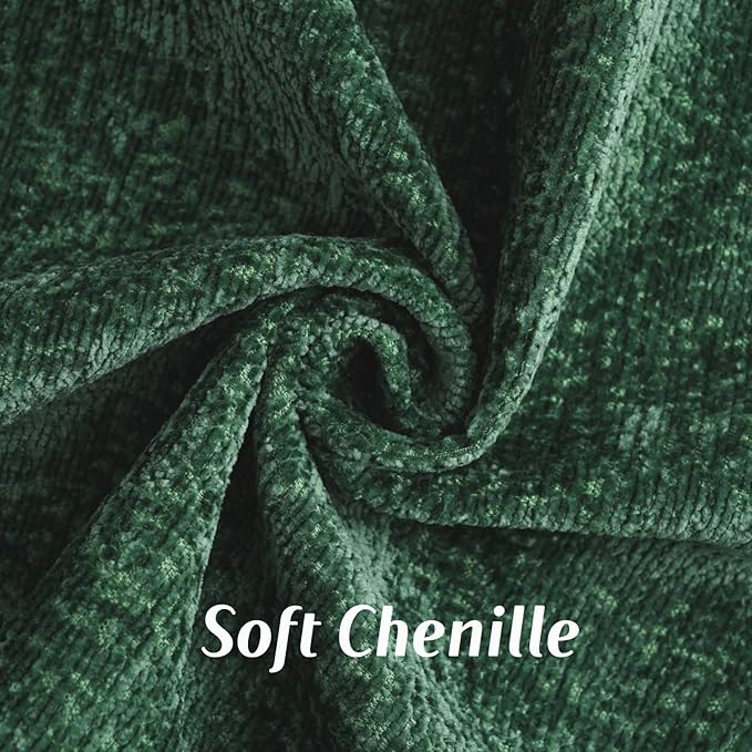 FUTEI Dark Green Chenille Throw Pillow Covers 12x20 Inch Set of 2,Soft Cozy Bound Edge Design Lumbar Pillow Cases,Home Decor for Couch Bed Living Room