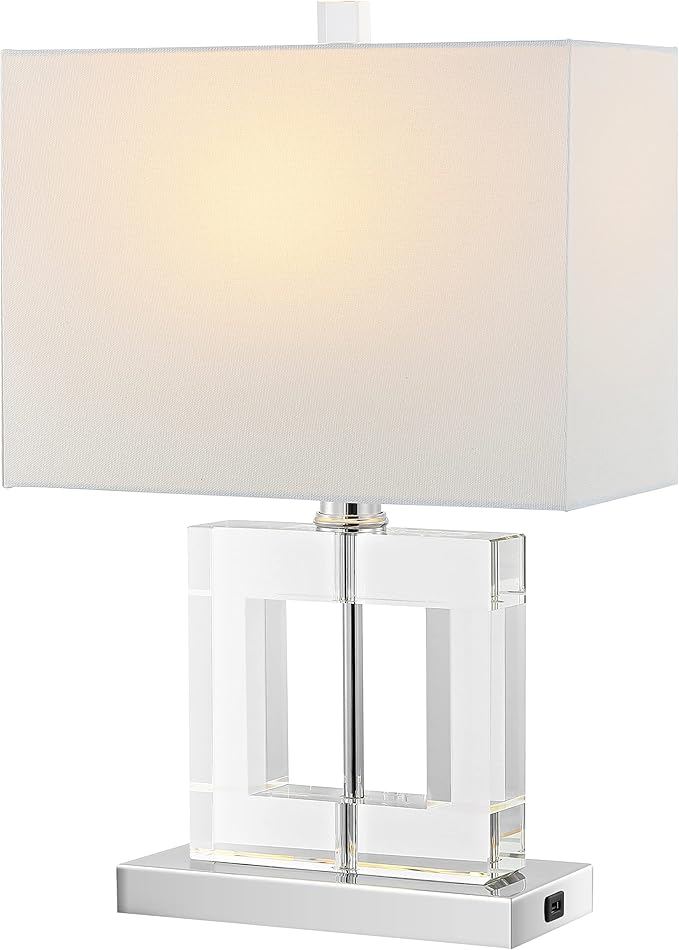 SAFAVIEH Lighting Collection Town Square Clear Crystal 21-inch Table Lamp with USB Charging Port