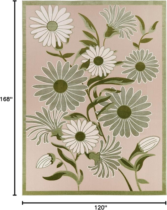Nourison Home Aloha Ivory Green 10' x 14' Area Rug - Easy Clean, Non Shedding, Bed Room, Living Room, Dining Room, Kitchen (10' x 14')