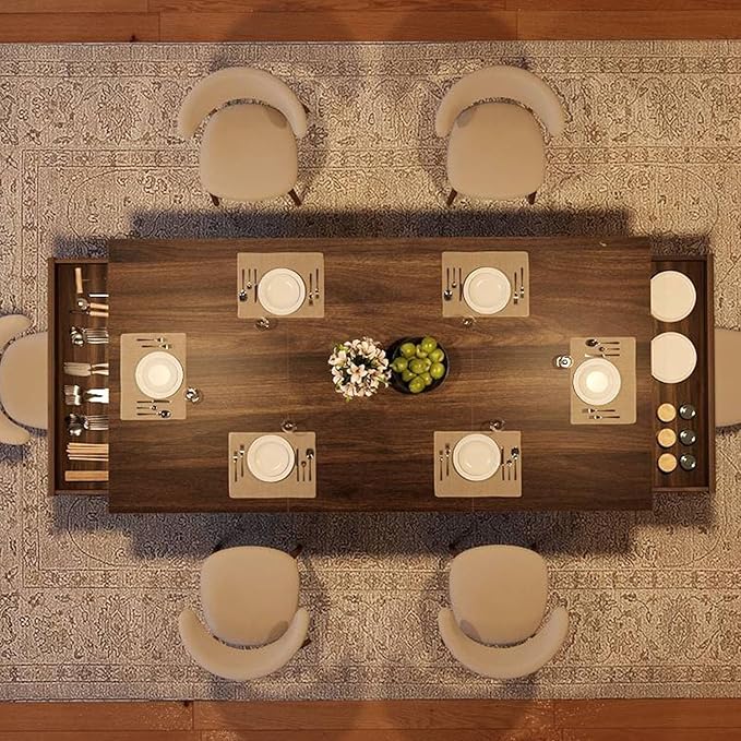 GarveeHome 71-Inch Rectangular Dining Table with Two Drawers, Wooden Kitchen Table w/Large Tabletop & Sturdy Frame, Large Dining Table for 6-8 with Double Pedestal, for Dining Room, Office