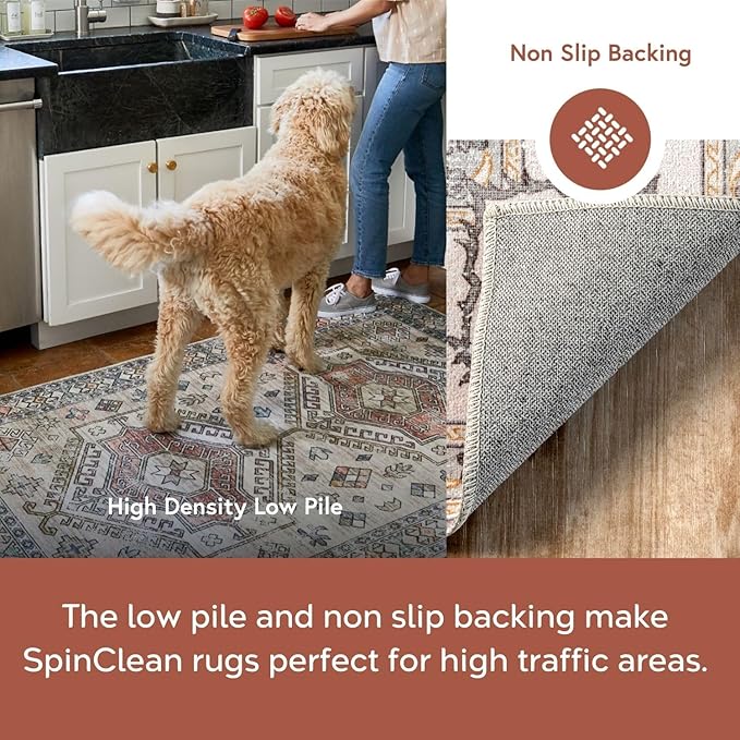 Nuloom SpinClean Ren Light Grey/Ivory, 4' x 6', Vintage Oriental, Soft and Cozy, High Traffic, Stain Resistant, Easy Clean, Durable Washable Area Rug for Bedroom, Living Room, Dining, Entryway