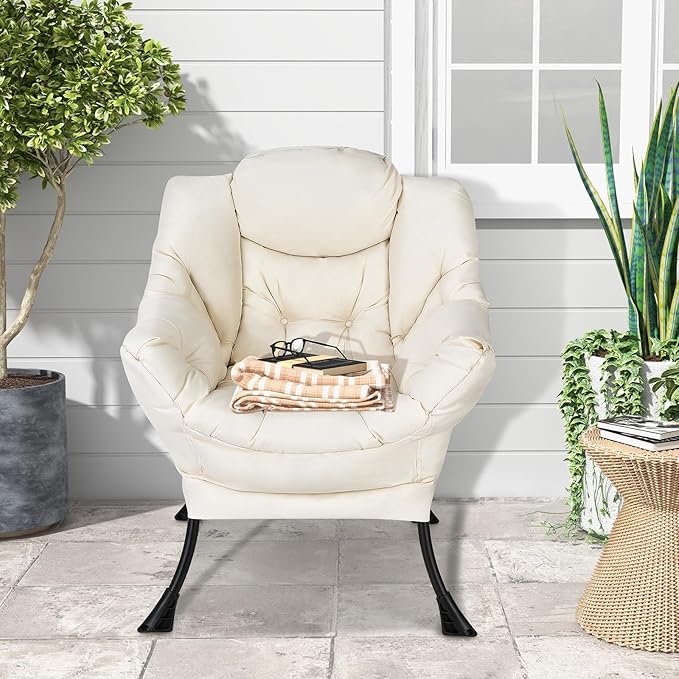 KOMFOTT Modern Accent Chair, Soft Upholstered Lazy Sofa with Side Pocket & Armrests, Single Sofa Armchair, Leisure Sofa Chair for Living Room, Bedroom, Beige