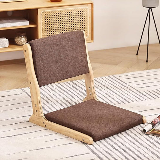 Tiita Foldable Tatami Chair, Japanese Floor Chair, Wood Legless Back Rest Chairs with Cushion, Accent Meditation Floor Chairs Bay Window, Wood Brown