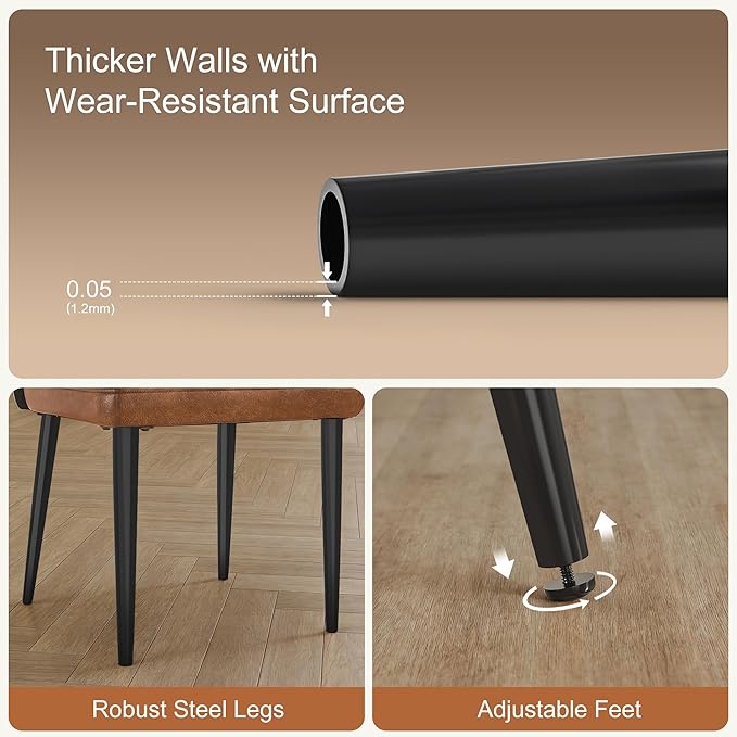 VECELO Upholstered PU Dining Chairs Set of 4, Kitchen Chairs with Padded Seat for Living Room, Dining Room, High Back and Steel Legs, Easy Assembly, Brown