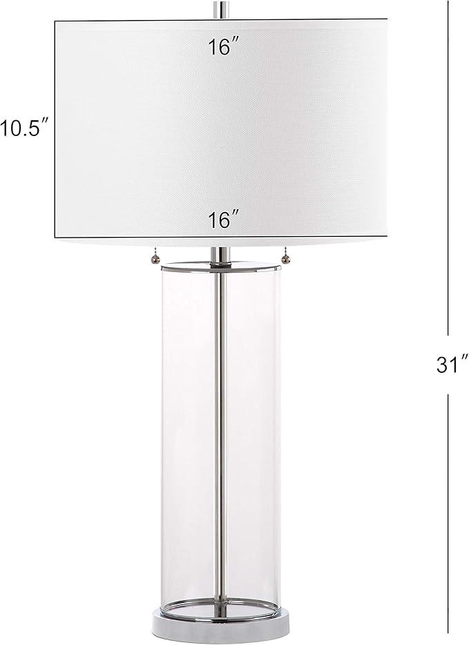 SAFAVIEH Lighting Collection Velma Modern Contemporary Clear Glass Pull Chain 31-inch Bedroom Living Room Home Office Desk Nightstand Table Lamp Set of 2 (LED Bulbs Included)