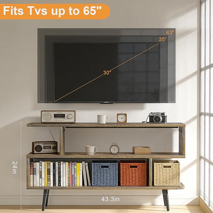 Lightdot TV Stand for TVs up to 45'', Modern Entertainment Center with Storage Open Shelf Large capacity for collection, Media Console Table for Living Room/Entrance/Sofa Cabinet, Easy Assembly- Amber