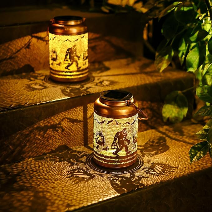Bigfoot Solar Lanterns Outdoor Waterproof Hanging Solar Lights Big Foot Sasquatch Gifts for Women Men Metal Lantern Decorative LED Light for Yard, Patio, Lawn, Tabletop, Garden Decor