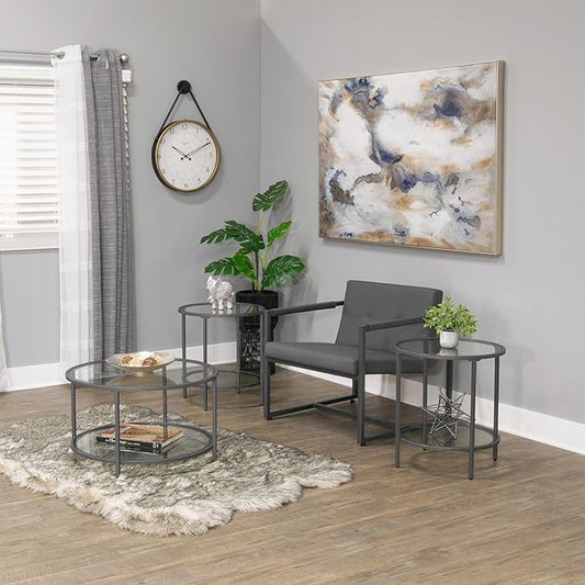 Camber Elite Metal and Glass Round Coffee Table, 28 Inches