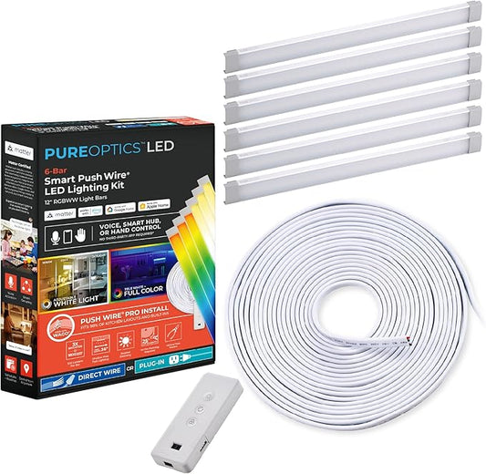 Black+Decker Professional Push Wire® Matter Certified Smart Under Cabinet Lighting Kit, Adjustable White and RGB LEDs, Works with Alexa, Apple Home, Google Home, (6) 12" Bars