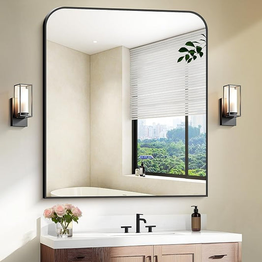 Bathroom Mirror, 36x40 inch Large Black Rectangle Wall Mounted Mirror with Thin Frame, Bathroom Vanity Mirrors for Over Sink, Entryway, Living Room, Bedroom