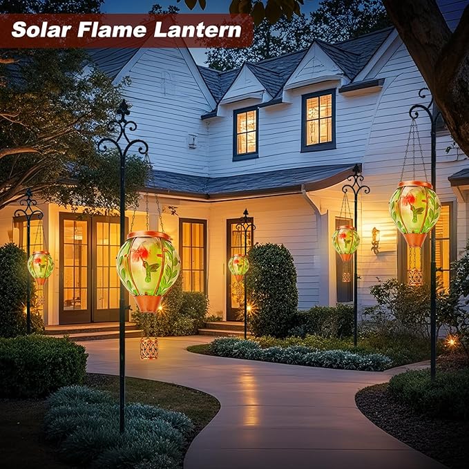 Hummingbird Solar Hot Air Balloon Lantern,Outdoor Decor with Flame Lights Waterproof, Hanging Lights for Garden Yard Lawn Patio, Unique Gifts for Women Mom Grandma Gardener for Mother'Day