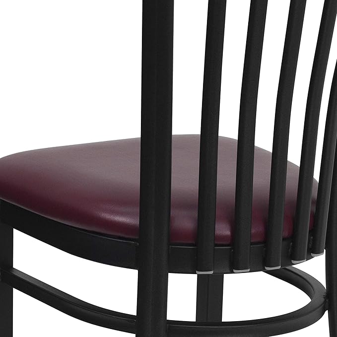Flash Furniture 4 Pack HERCULES Series Black School House Back Metal Restaurant Chair - Burgundy Vinyl Seat
