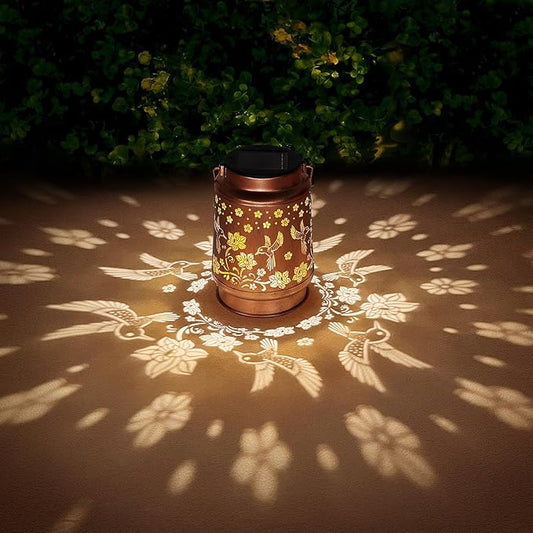 2 Pack Solar Lanterns Outdoor Waterproof Hummingbird Garden Decor Birthday Gifts for Women Mom Grandma Hanging Solar Lights Metal Solar Decoration Outside for Yard,Patio,Backyard,Porch