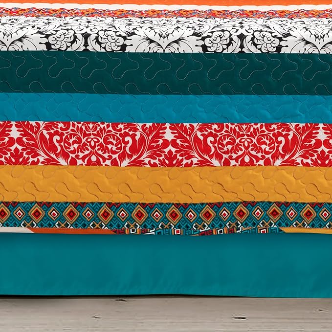 Lush Decor Boho Stripe Quilted 3 Piece Cover Set, Daybed, Turquoise & Tangerine