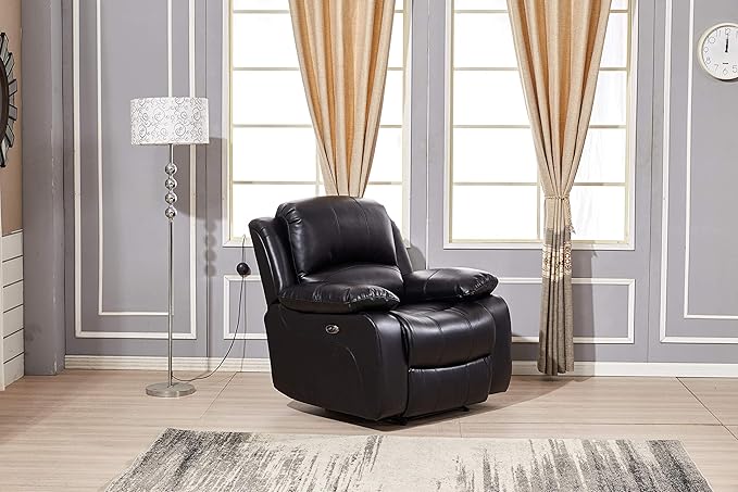 Betsy Furniture Power Reclining Bonded Leather Living Room Set (Black, Power Recliner)