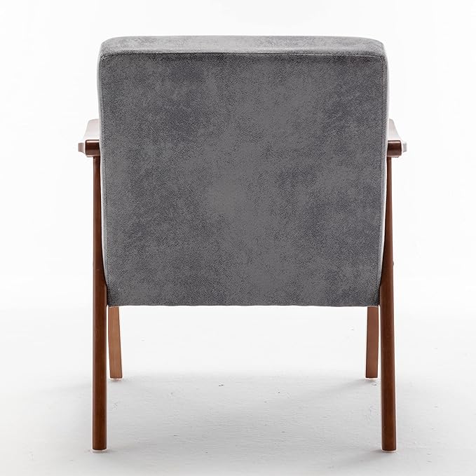 Accent Chair with Microfiber Upholstery and Solid Wood Frame, Classic Mid-Century Modern Living Room Furniture for Extra Seating, Spotted Grey
