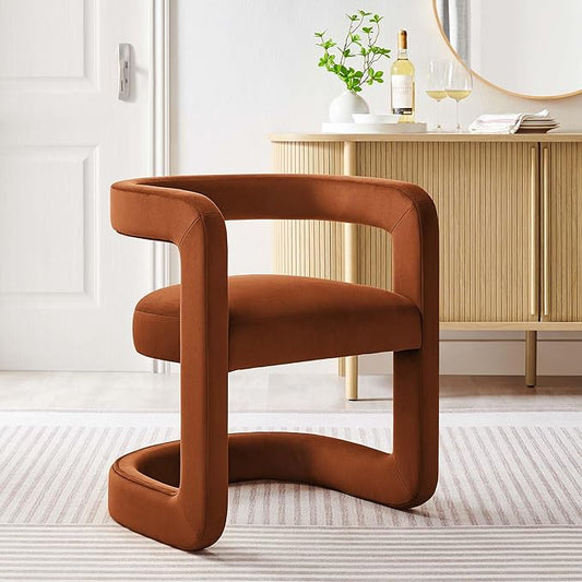 Modway Winslow Stain-Resistant Performance Velvet Dining Chair in Rust - Open Back Barrel Armchair - Upholstered Dining Chair - Cozy Reading Chair or Velvet Vanity Chair