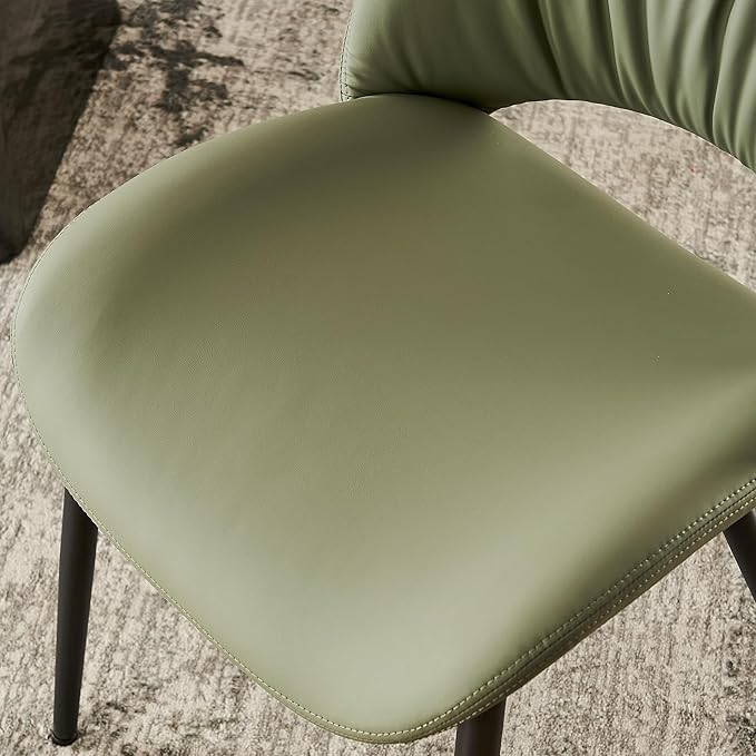 Rowill Olive Green Dining Chairs Set of 2, Upholstered Dining Room Chairs with Hollow Back, Faux Leather Kitchen Chairs for Dining, Mid Century Modern Dining Chair with Curved Seat