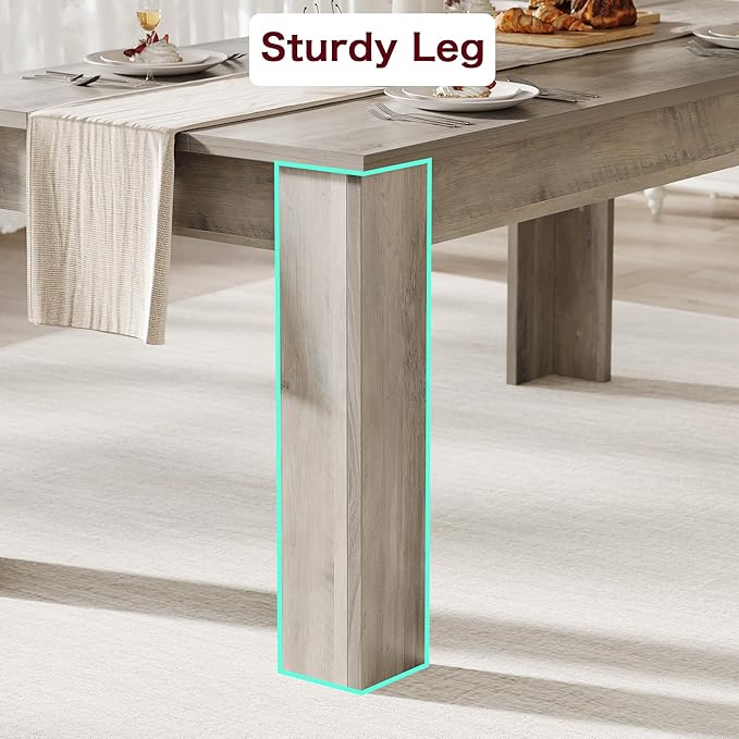 Garvee Wood Farmhouse Dining Table for 4-6, Heavy Duty Large Kitchen Table, 63 Inches Long Rectangular Dining Room Tables with Strong Legs, Thickness Tabletop, for Big Family, Dinette, Rustic Gray