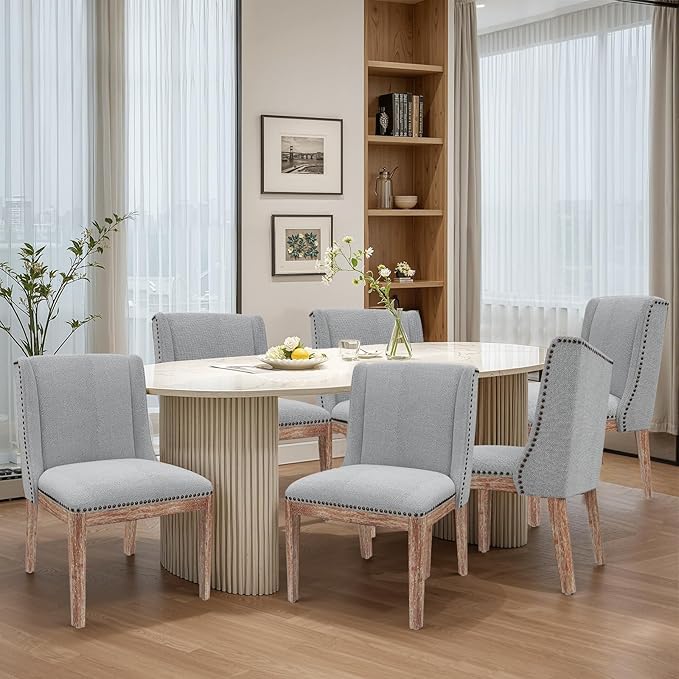 Dining Chair Set of 4, Upholstered Fabric Kitchen Side Chairs with Solid Wood Legs, Comfortable Seating for Kitchen, Dining Room & Restaurant, Grey