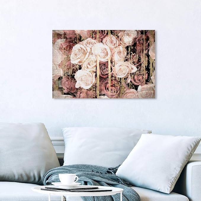 The Oliver Gal Artist Co. Floral and Botanical Wall Art Canvas Prints 'Shabby Chic Romance' Florals, Pink, Brown, 24" x 16"