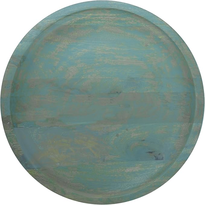 SIMPLIHOME Haynes End Table - 16 inch Wide Solid Mango Wood Round Accent Table with Sculptural Pedestal Base in Teal Wash, Boho Nightstand or Lamp Stand for Living Room or Bedroom, Assembled