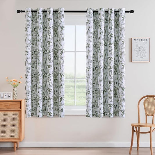 H.VERSAILTEX Blackout Curtains 63 Inch Length 2 Panels Set Floral Print Curtain Drapes for Living Room Thermal Insulated Grommet Window Curtains for Bedroom - French Jouy Flora in Sage