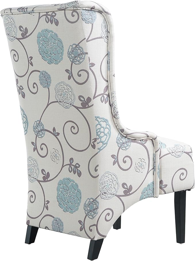 Christopher Knight Home Micua Luxury Upholstered Dining Chair with Floral Fabric Accent, Dining Room Chair with High Wingback, Comfy Living Room Chair and Birch Wood Legs, Extra Seating, Beige + Black