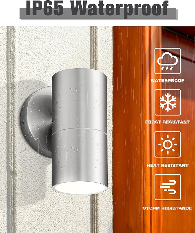 Ken & Ricky 2 Pack Stainless Steel Outdoor Wall Lights, Modern Outdoor Light Fixture, Cylinder Wall Lights Exterior, Brushed Nickel Front Porch Light, KR3309-SS-2PK