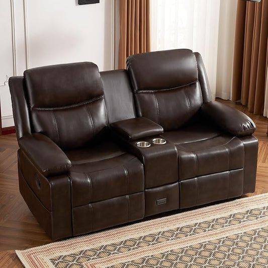 Recliner Sofa, Reclining Loveseat Sofa with Massage & Heat, Reclining Couch with Side Pockets, Extra Storage, Cup Holders for Living Room