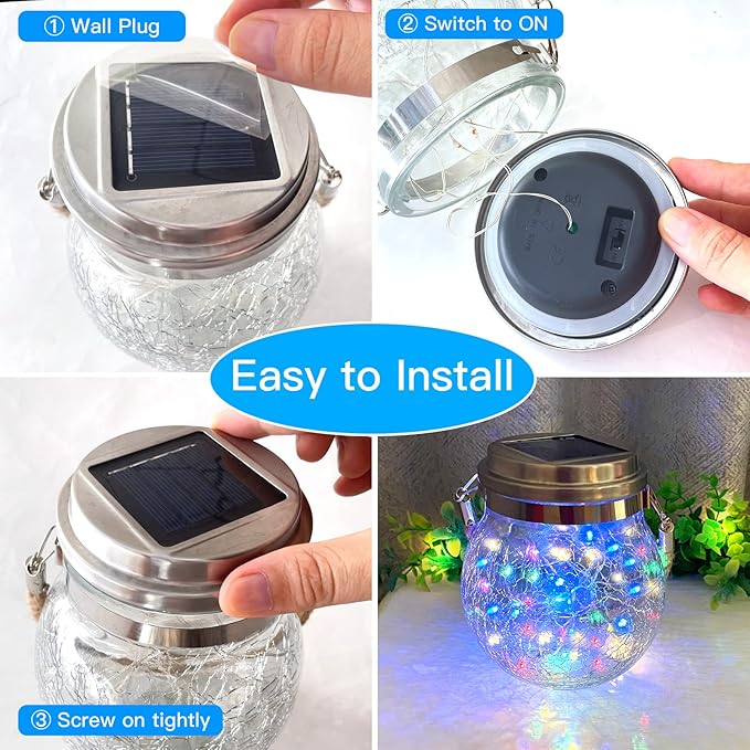 Hanging Outdoor Solar Lights,VGE 30LED Cracked Glass Ball Decorative Lights,Solar Powered Waterproof Landscape with Handle for Tree Yard Garden Patio Fence Holiday Decor(Multicolor)