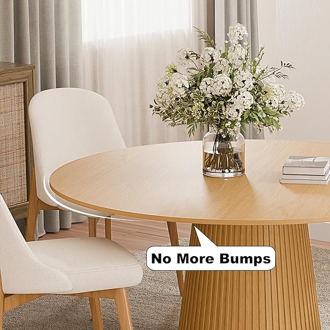 Casaphoria 60" Round Dining Table, Modern Wood Kitchen Table with Cone Grating Bar Base for Living Room & Dining Room, Easy Assembly Farmhouse Furniture for 4-6, Oak