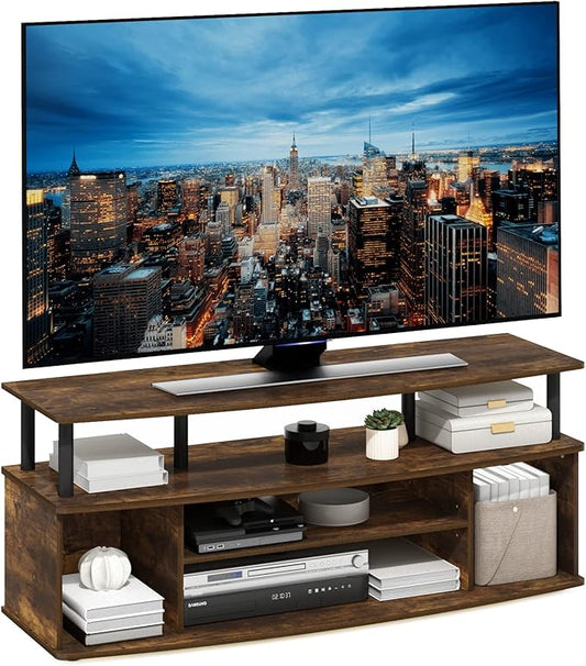 Furinno Jaya Large Entertainment Center Stand Unit/TV for up to 55 inch, Amber Pine/Black