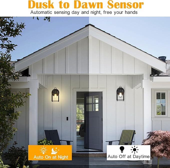 Dusk to Dawn Outdoor Wall Lantern, Exterior Waterproof Sconces Lighting Wall Mount, Front Porch Light, Anti-Rust Metal Outside Light Fixtures with Clear Glass, Matte Black, 4-Pack