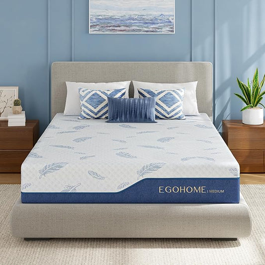 EGOHOME Medium King Size Mattress 14 Inch Memory Foam Mattresses Bed in a Box with Gel Foam and Removeable Fiberglass Free Cover for Cool Sleep and Back Pain Relief, CertiPUR-US Certified, Blue