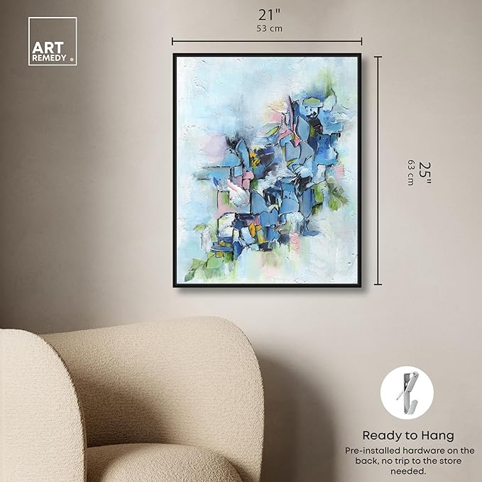 Art Remedy Poesy Canvas Modern Blue Abstract Wall Art, Black Frame, 20" x 24"