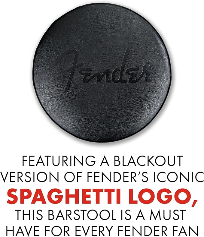 Fender Embossed Black Logo Swivel Barstool, Great Gifts for Dad, with 1 Year Limited Warranty, Simple Assembly, Black/Black, 24"
